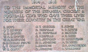 Swansea RFC old WW1 plaque